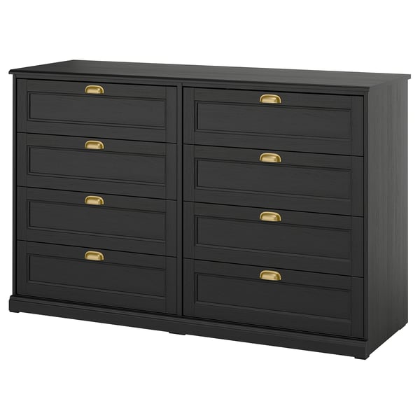 FÅGELFJÄLLET Gavetero de 8 cajones, negro efecto de roble, 63x20 1/8x39 3/4 "