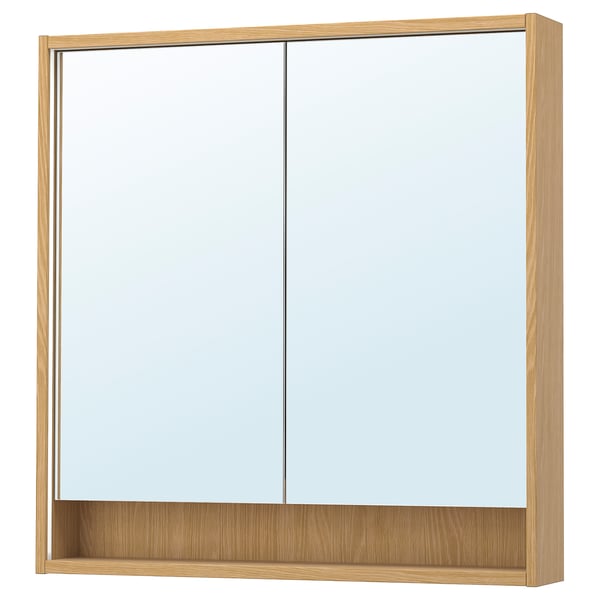 FAXÄLVEN Gabinete de espejo+luz integrada, efecto de roble, 36x6x37 "