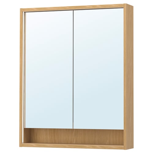 FAXÄLVEN Gabinete de espejo+luz integrada, efecto de roble, 30x6x37 "