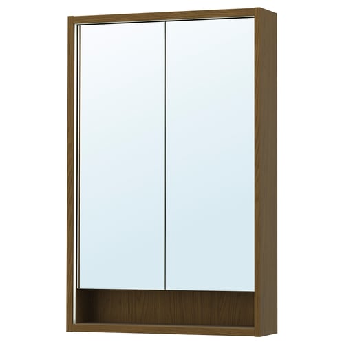 FAXÄLVEN Gabinete de espejo+luz integrada, marrón efecto de roble, 24x6x37 "