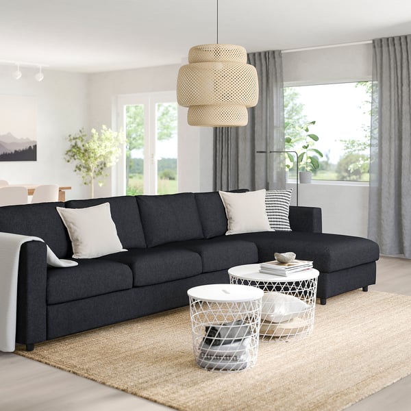 FINNALA Sofá 4 plazas+chaise longue, Tallmyra negro/gris