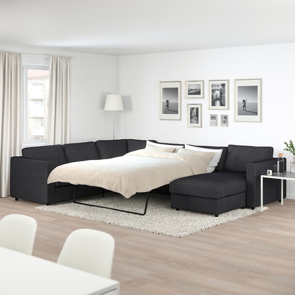 FINNALA Sofá cama esquina 5pl+chaise longue, Tallmyra negro/gris