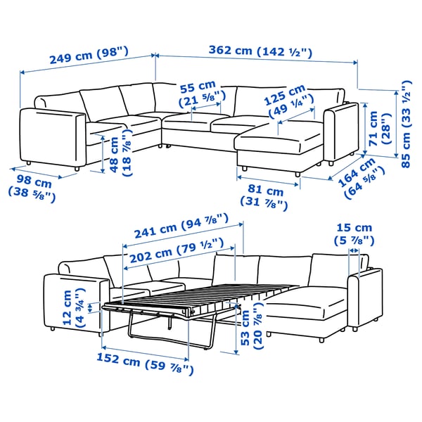 FINNALA Sofá cama esquinero, 5 plazas, +chaise longue/Tallmyra negro/gris