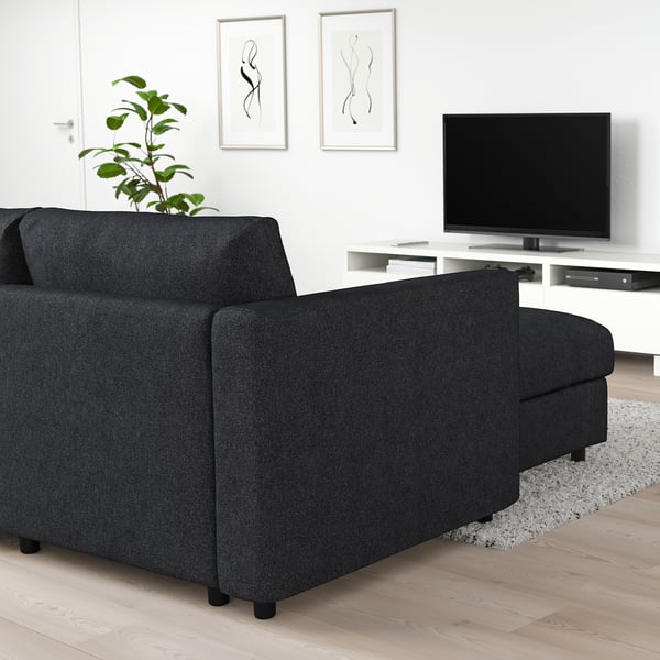 FINNALA Sofá, +chaise longue/Tallmyra negro/gris