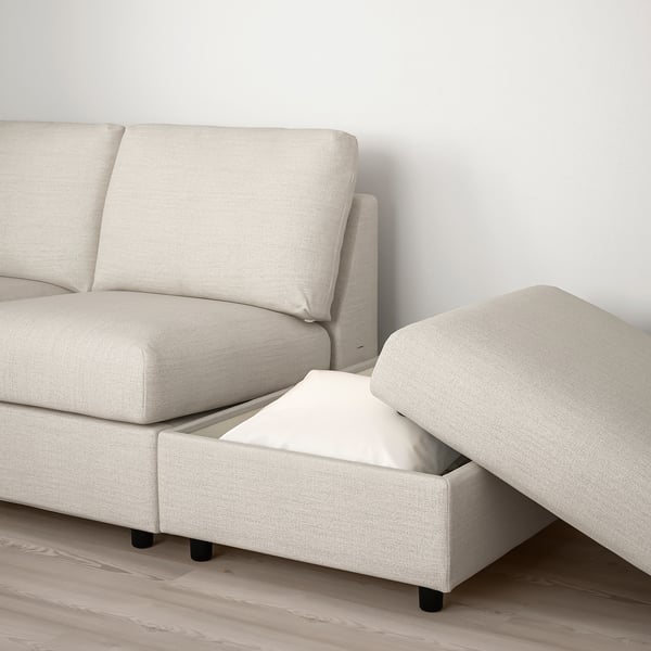 FINNALA Sofá esquinero, 4 plazas, con extremo abierto/Gunnared beige
