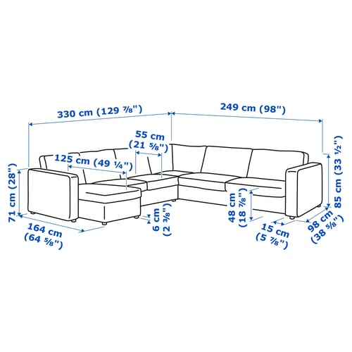 FINNALA Sofá esquinero 5 plz+chaise lounge, Gunnared gris intermedio