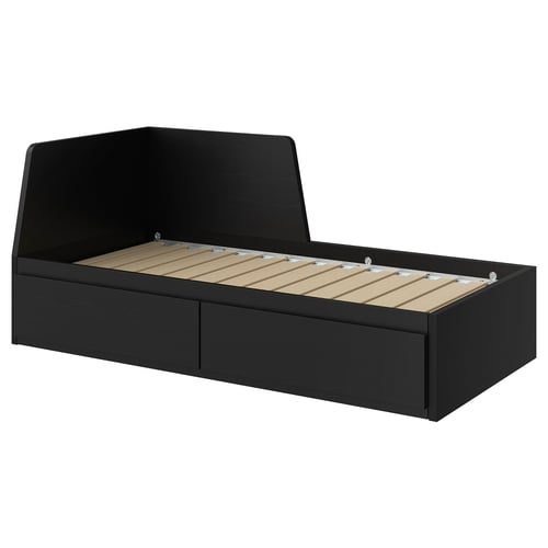 FLEKKE Estructura de diván y 2cajones, negro-marrón, Tamaño twin