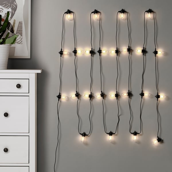 GARDJÄRN Cadena iluminación LED+24 luces, negro/exterior