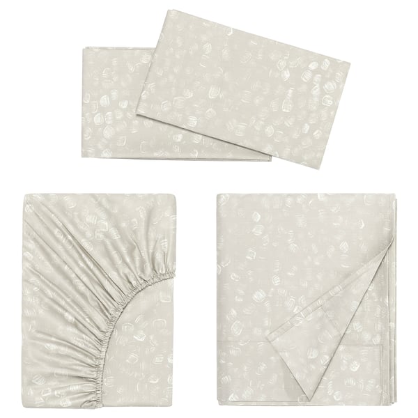 GINSTFÄLTMAL Juego de sábanas, beige/blanco, Tamaño queen
