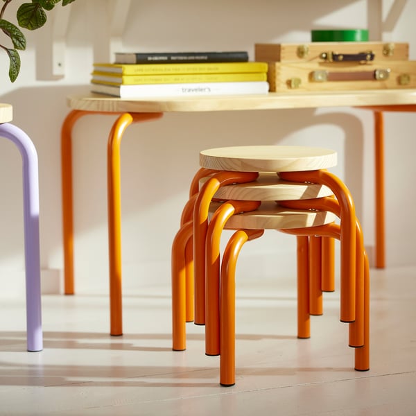 GREJSIMOJS Taburete niños, madera/naranja