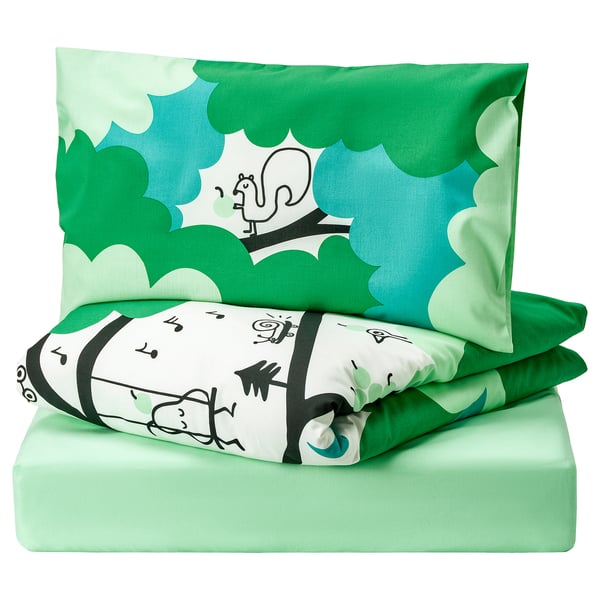 GRÖNFINK Ropa de cuna, 3 piezas, verde/turquesa, 27 ½x52 "