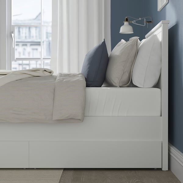 GULLABERG Base de cama+2 cajas almacenamiento, blanco/Lönset, Tamaño twin