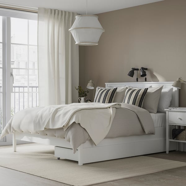 GULLABERG Base de cama+2 cajas almacenamiento, blanco, Tamaño queen