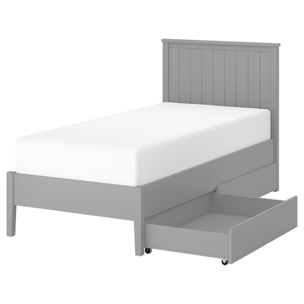 GULLABERG Base de cama+2 cajas almacenamiento, gris, Tamaño twin