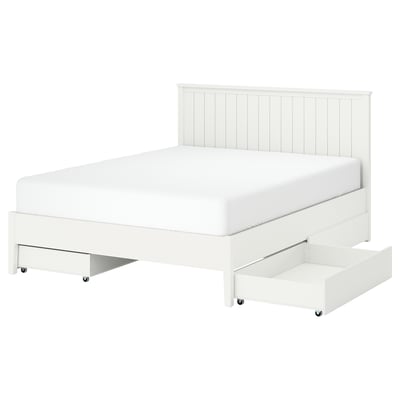 GULLABERG Base de cama+4 cajas almacenamiento, blanco/Lönset, Tamaño King