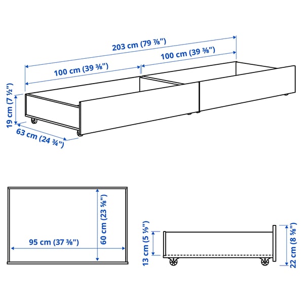 GULLABERG Caja almacenamiento cama, juego 2, blanco, Tamaño queen/king