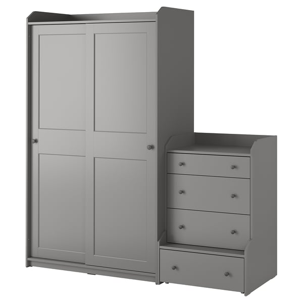 HAUGA Combinación almacenamiento+cajones, gris, 74x21 5/8x78 3/8 "