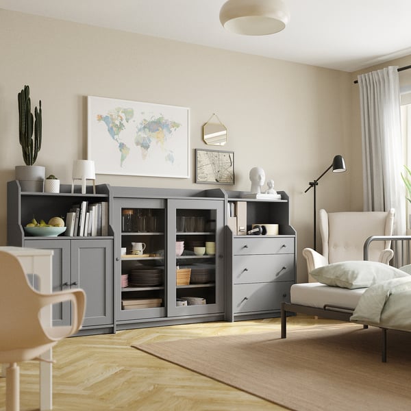 HAUGA Combinación de almacenaje, gris, 96 1/8x18 1/8x45 5/8 "