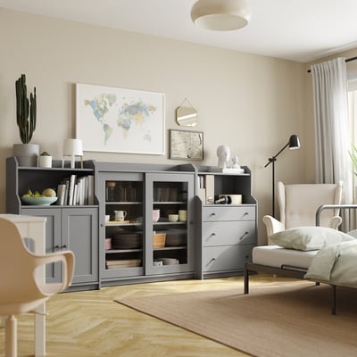 HAUGA Combinación de almacenaje, gris, 96 1/8x18 1/8x45 5/8 "