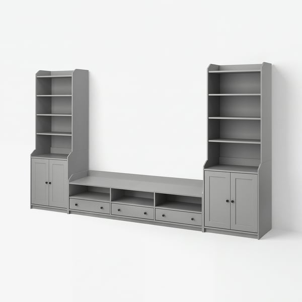 HAUGA Combinación para almacenaje/TV, gris, 136 1/4x18 1/8x78 3/8 "