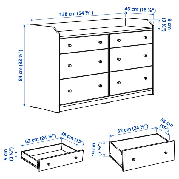 HAUGA Muebles de dormitorio, juego de 3, blanco