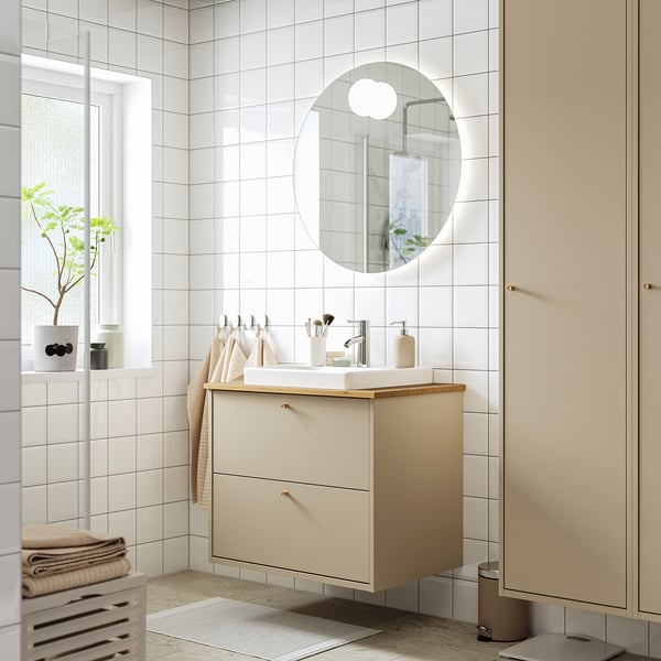 HAVBÄCK / ORRSJÖN Tocador de baño+cajones, beige/bambú, 31x21 1/2x28 3/8 "
