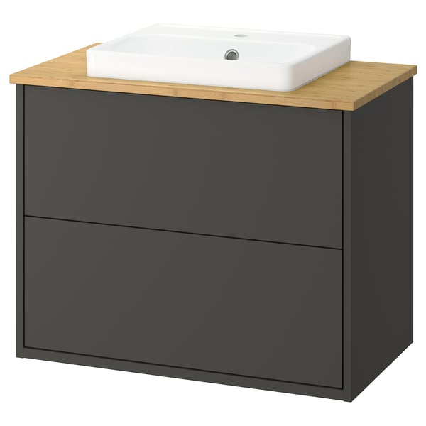 HAVBÄCK / ORRSJÖN Tocador de baño+cajones, gris oscuro/bambú, 31x21 1/2x28 3/8 "