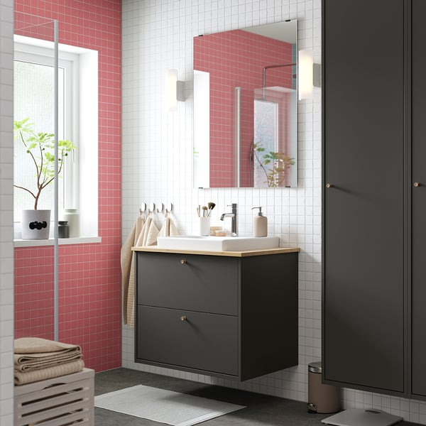 HAVBÄCK / ORRSJÖN Tocador de baño+cajones, gris oscuro/bambú, 31x21 1/2x28 3/8 "