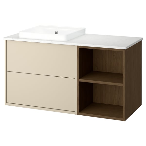 HAVBÄCK / ORRSJÖN Tocador de baño, efecto roble beige/marrón/blanco efecto de mármol, 49x21 1/2x28 3/8 "