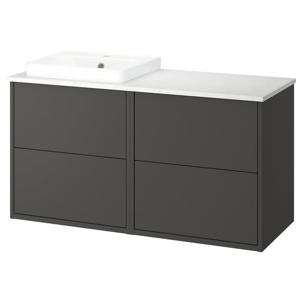 HAVBÄCK / ORRSJÖN Tocador de baño, gris oscuro/blanco efecto de mármol, 49x21 1/2x28 3/8 "