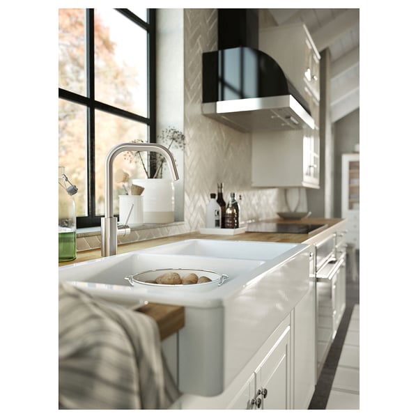 HAVSEN Fregadero doble+frente visible, blanco, 37x19 "