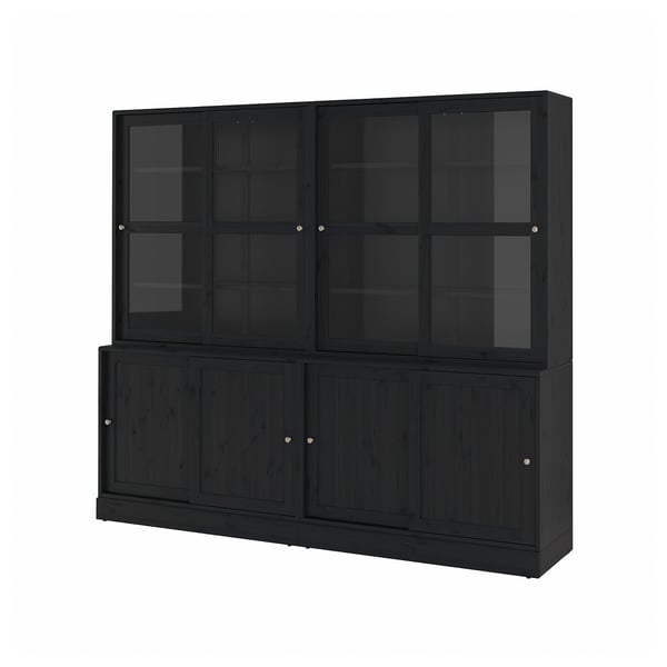 HAVSTA Comb almacenamiento+prt crrd vidrio, negro, 95 1/4x18 1/2x83 1/2 "