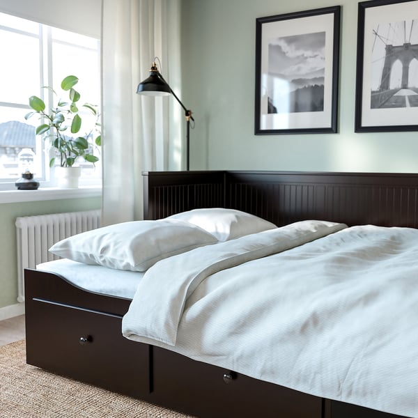 HEMNES Estructura de diván+3 cajones, negro-marrón, Tamaño twin