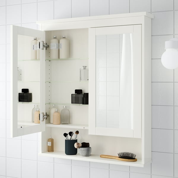 HEMNES Gabinete de espejo+2 puertas, blanco, 32 5/8x6 1/4x38 5/8 "