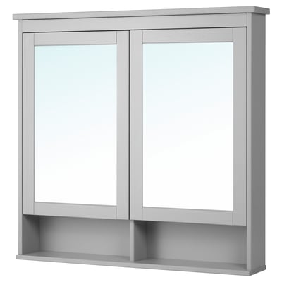 HEMNES Gabinete de espejo+2 puertas, gris, 40 1/2x6 1/4x38 5/8 "
