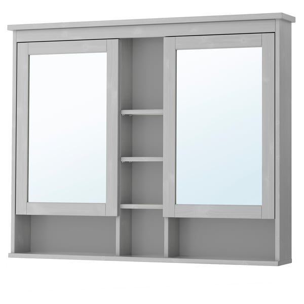 HEMNES Gabinete de espejo+2 puertas, gris, 47 1/4x38 5/8 "