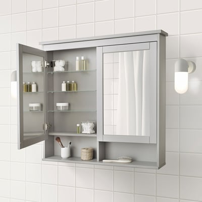 HEMNES Gabinete de espejo+2 puertas, gris, 40 1/2x6 1/4x38 5/8 "