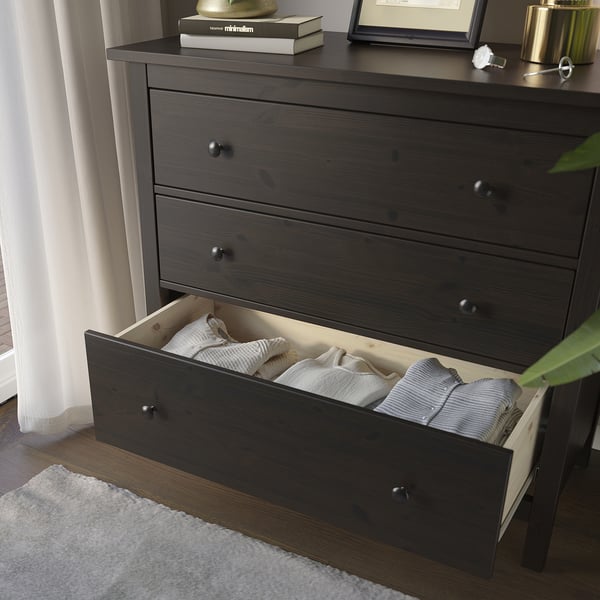 HEMNES Gavetero de 3 cajones, negro-marrón, 42 1/2x37 3/4 "
