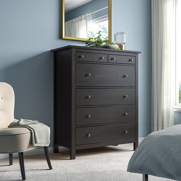 HEMNES Gavetero de 6 cajones, negro-marrón, 42 1/2x51 5/8 "
