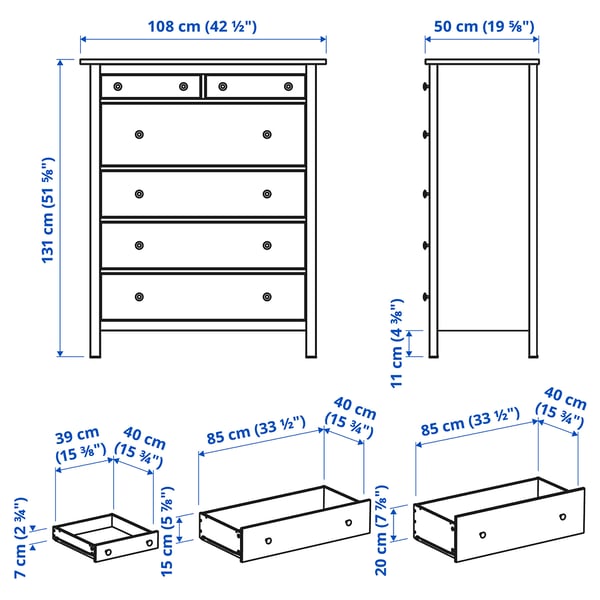 HEMNES Gavetero de 6 cajones, negro-marrón, 42 1/2x51 5/8 "