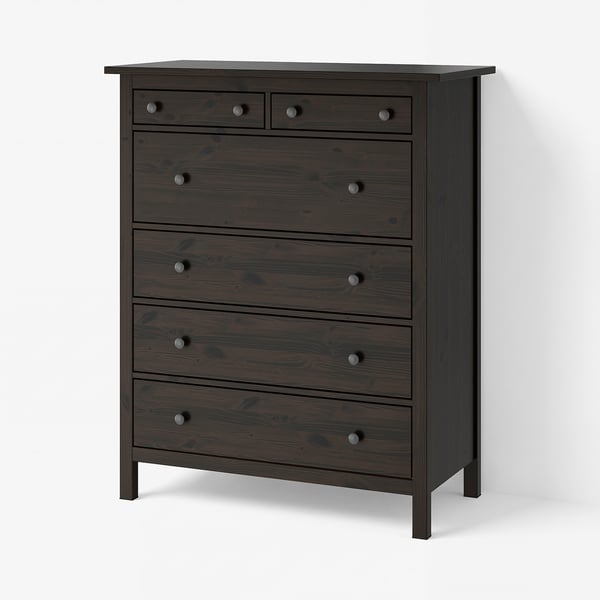 HEMNES Gavetero de 6 cajones, negro-marrón, 42 1/2x51 5/8 "