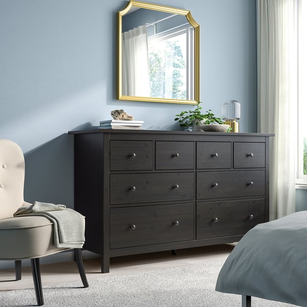 HEMNES Gavetero de 8 cajones, negro-marrón, 63x37 3/4 "