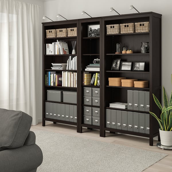 HEMNES Librero, negro-marrón, 90 1/8x77 1/2 "