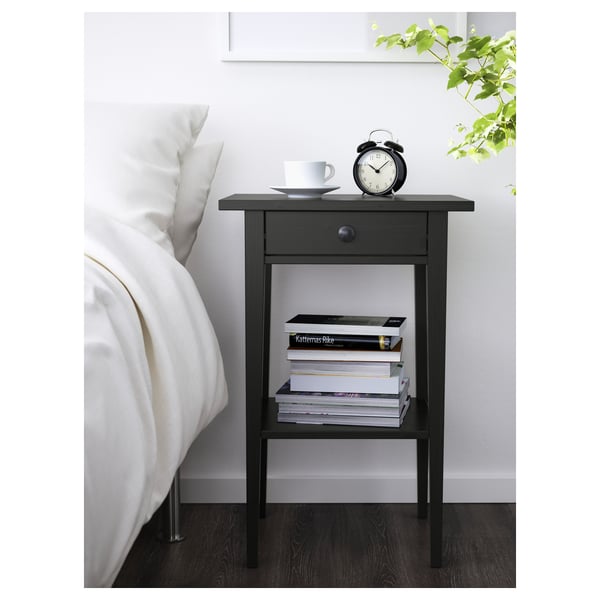 HEMNES Mesita de noche, negro-marrón, 18 1/8x13 3/4 "