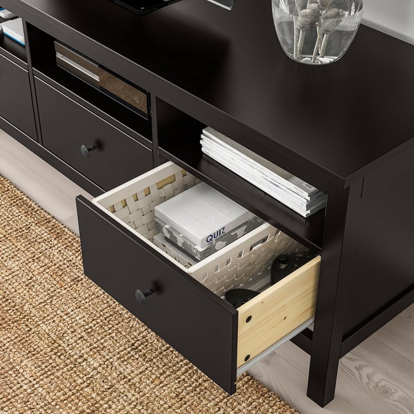 HEMNES Mueble para TV, negro-marrón, 58 1/4x18 1/2x22 1/2 "