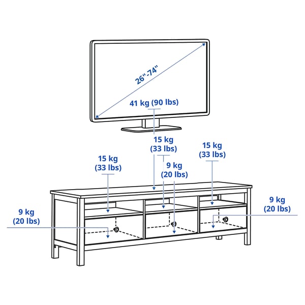 HEMNES Mueble para TV, negro-marrón, 72x18 1/2x22 1/2 "