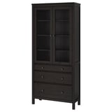 HEMNES Vitrina con 3 cajones, negro-marrón, 35 3/8x77 1/2 "