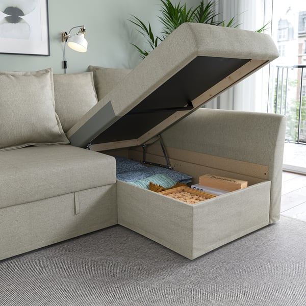 HOLMSUND Sofá cama esquinero, Borgunda beige