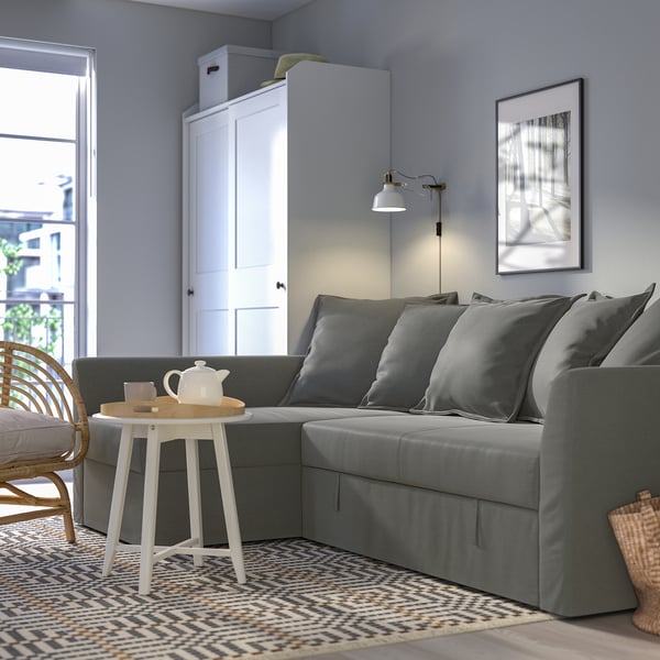 HOLMSUND Sofá cama esquinero, Borgunda gris oscuro