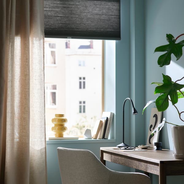 HOPPVALS Persiana celular opaca, gris, 36x64 "